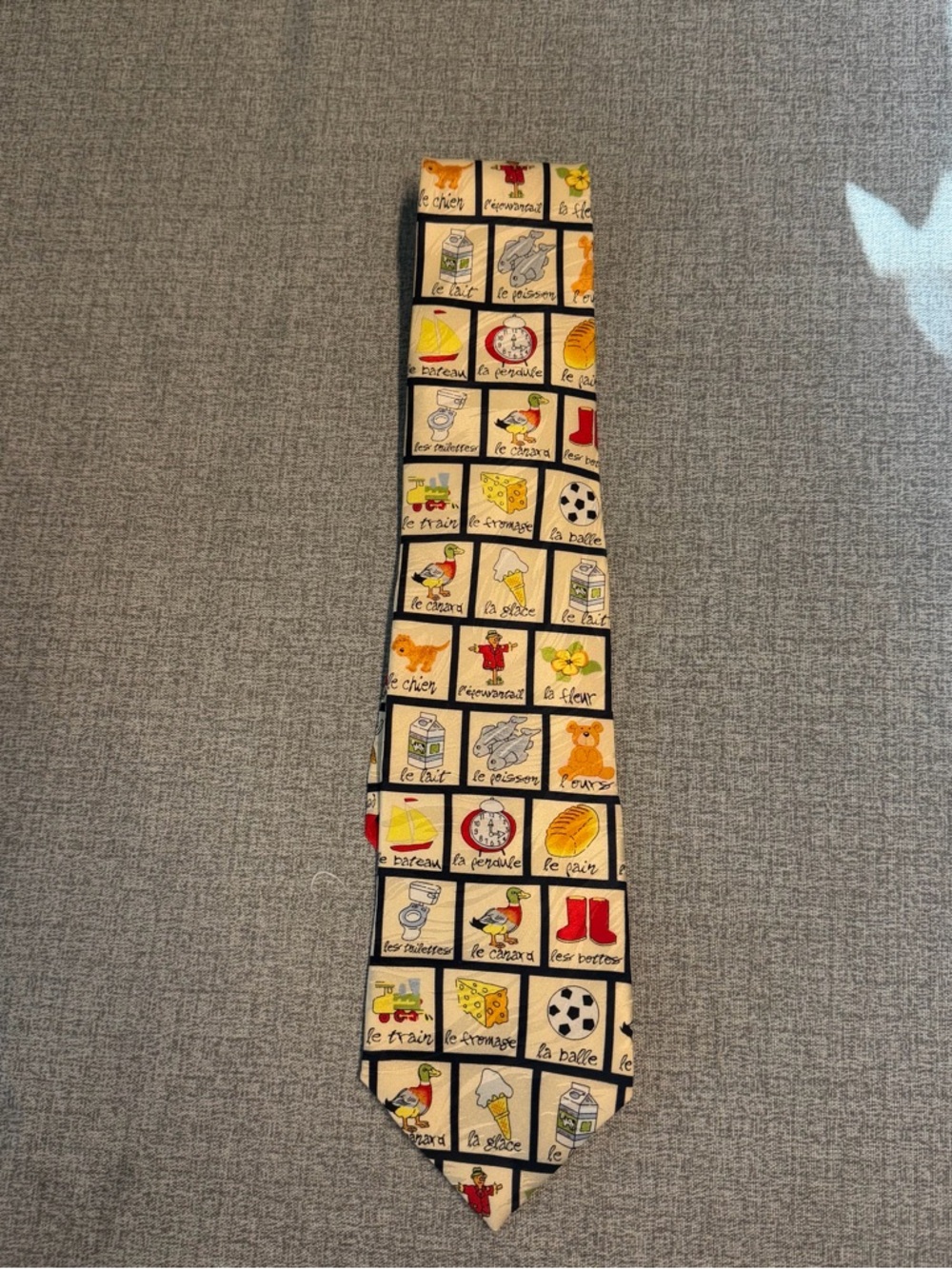 Novelty Children's Blocks Pattern Tie in Cream, Red, Yellow, Black